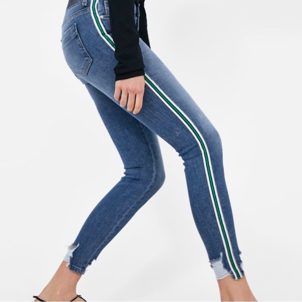 Zara Basic Z1975 Green Stripe Denim